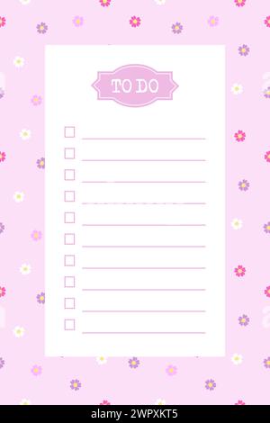To do list blank template with check box, floral primrose background Stock Vector