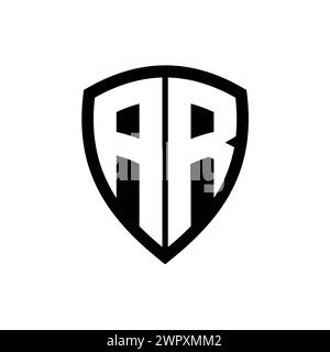 AR monogram logo with bold letters shield shape with black and white ...