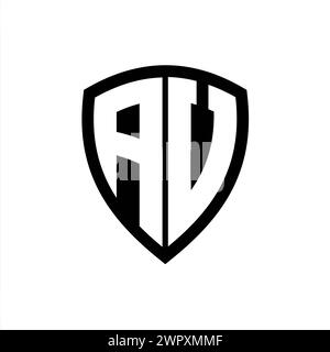 AV monogram logo with bold letters shield shape with black and white ...
