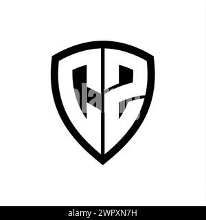 CZ monogram logo with bold letters shield shape with black and white ...