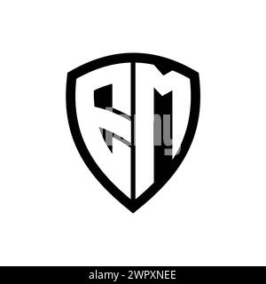 EM monogram logo with bold letters shield shape with black and white ...