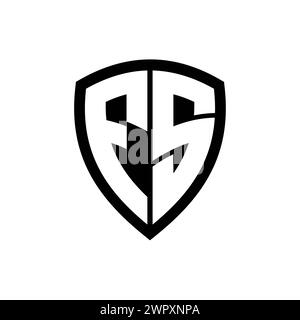 FS Letter bold monogram with shield and crown outline shape with black ...