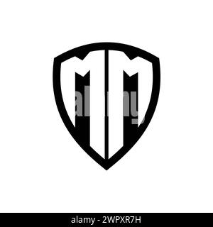 MM monogram logo with bold letters shield shape with black and white ...