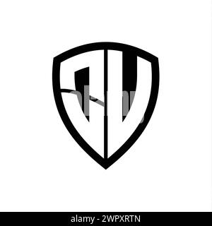 OU Letter bold monogram with shield and crown outline shape with black ...