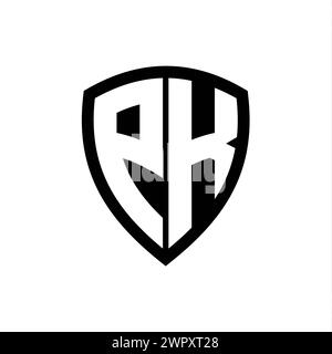 PK monogram logo with bold letters shield shape with black and white ...