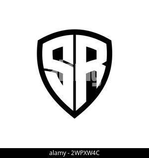 SR Letter bold monogram with shield and crown outline shape with black ...