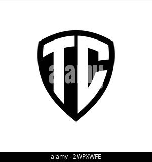 TC Letter bold monogram with shield and crown outline shape with black ...
