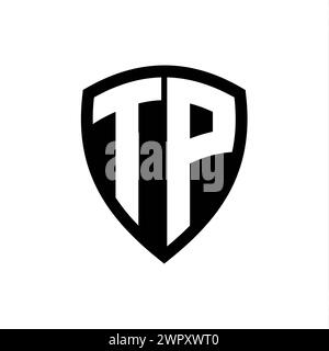 TP monogram logo with bold letters shield shape with black and white color design template Stock Photo