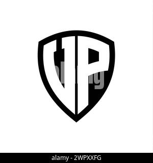 VP monogram logo with bold letters shield shape with black and white ...