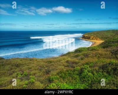 Waves rolling into Bells Beach, Great Ocean Road, Victoria, Australia Stock Photo