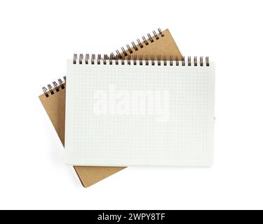 Two notebooks isolated on white, top view Stock Photo