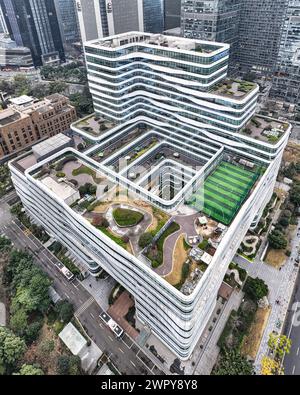 March 6, 2024 - Chengdu, Sichuan: Aerial view of the Tencent building in Chengdu Stock Photo