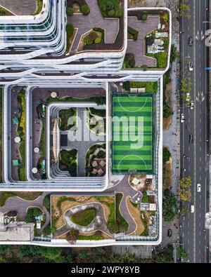 March 6, 2024 - Chengdu, Sichuan: Aerial view of the Tencent building in Chengdu Stock Photo