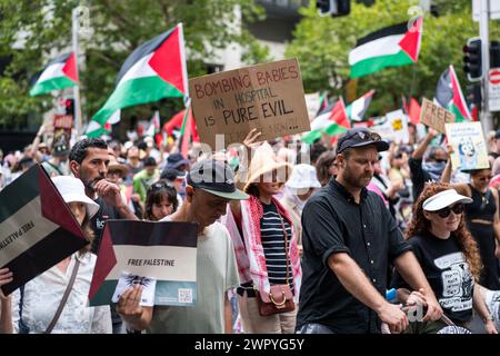 Demonstrators march in Sydney in support of Palestinians suffering in the Gaza War. Stock Photo