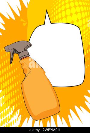 Cartoon Cleaning Product with blank speech bubble, comic book Window Washer Spray Bottle background. Retro vector comics pop art design. Stock Vector