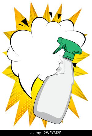 Cartoon Cleaning Product with blank speech bubble, comic book Window Washer Spray Bottle background. Retro vector comics pop art design. Stock Vector