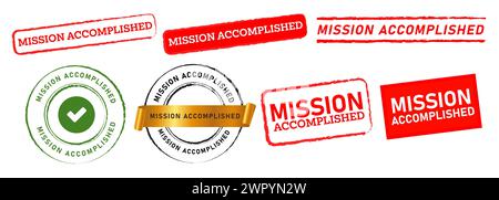 mission accomplished rectangle circle green and red color stamp label completed sign Stock Vector