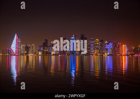 Doha, evening landscape of the city, Qatar, Doha, Stock Photo