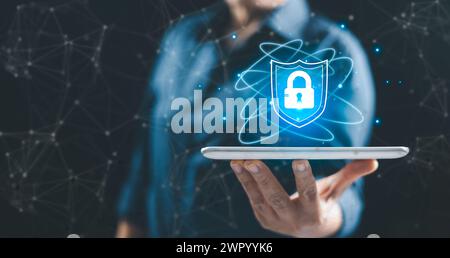 Cybersecurity and information technology security services concept. Login or sign in internet concepts. Privacy concepts to protect data. Lock icon an Stock Photo