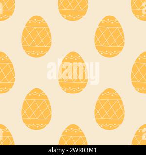 Seamless patterns with Easter eggs. Traditional religious Easter symbols. Template for fabric, wallpaper, wrapping paper. Vector illustration Stock Vector