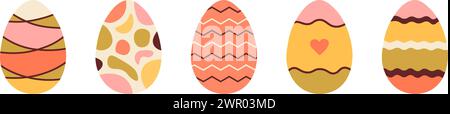 Set of cute colorful Easter eggs with patterns. Traditional religious Easter symbols. Decorative elements collection. Vector illustration Stock Vector