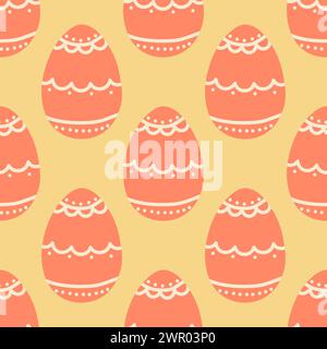 Seamless patterns with Easter eggs. Traditional religious Easter symbols. Template for fabric, wallpaper, wrapping paper. Vector illustration Stock Vector