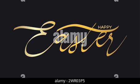 Happy Easter gold linear lettering. Hand drawn elegant modern calligraphy. Design for holiday greeting card and invitation. Vector illustration Stock Vector