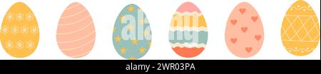Set of cute colorful Easter eggs with patterns. Traditional religious Easter symbols. Decorative elements collection. Vector illustration Stock Vector