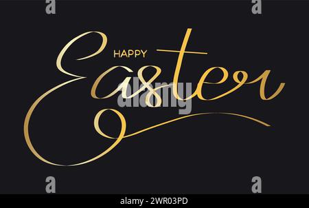 Happy Easter gold linear lettering. Hand drawn elegant modern calligraphy. Design for holiday greeting card and invitation. Vector illustration Stock Vector