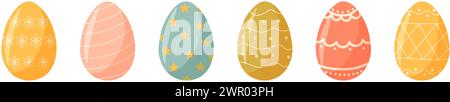 Set of cute colorful Easter eggs with patterns. Traditional religious Easter symbols. Decorative elements collection. Vector illustration Stock Vector