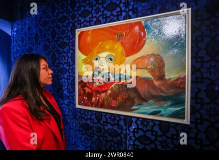 Dorothy Circus Gallery, London, UK. 10th Mar, 2024. The Critic, 2023 Oil on Canvas New surrealist artist Joe Sorren first exhibition of his work in Londons Dorothy Circus Gallery until 6 April 2024.Paul Quezada-Neiman/Alamy Live News Credit: Paul Quezada-Neiman/Alamy Live News Stock Photo