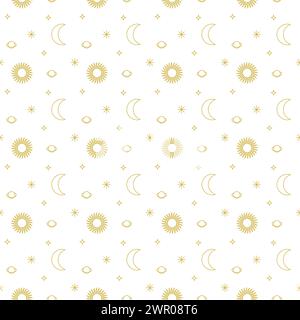 Sun Moon Planet Seamless Pattern Stock Vector