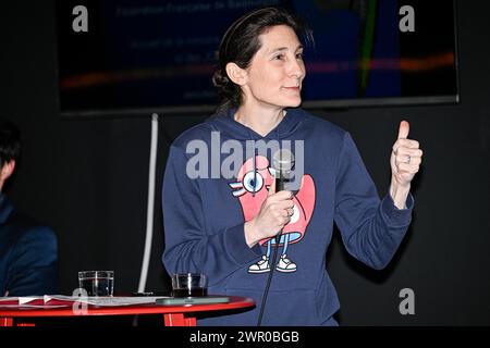 Paris, France. 09th Mar, 2024. Minister of Youth, Sports, Olympic and Paralympic Games (Paris 2024 Olympics) Amelie Oudea-Castera during the Yonex badminton Open (Internationaux de France) at Adidas Arena on March 9, 2024 in Paris, France. Photo by Victor Joly/ABACAPRESS.COM Credit: Abaca Press/Alamy Live News Stock Photo