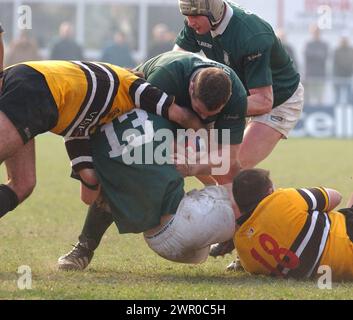 HAWICK V CURRIE, BT CELLNET CUP SEMI FINAL, 30/3/02. Hawicks Gavin Douglas is caught in posession. Stock Photo