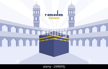Kaaba in Al-Haram Mosque at Mecca, Saudi Arabia. Ramadan Kareem background concept. Vector illustration. Stock Vector