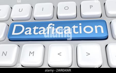 3D illustration of pc keyboard with the script Datafication on a key Stock Photo