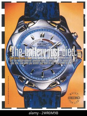 1994 Seiko Kinetic Watch Print Ad. The Battery Just Died Stock Photo