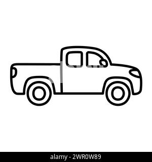 Pickup truck line icon in cute cartoon hand drawn doodle style. Big family car. Vector clip art illustration. Stock Vector