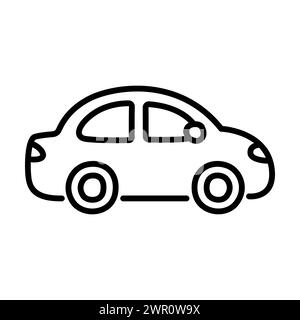 Small sedan city car line icon in cute cartoon hand drawn doodle style. Vector clip art illustration. Stock Vector