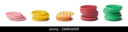 stack of colorful buttons isolated on white background, glossy and vibrant colored plastic sewing accessories for garments and craft projects Stock Photo