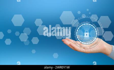Cybersecurity and protection concept. IT technology on virtual screen. Encryption of information Stock Photo
