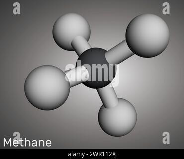 Methane CH4 molecule. Molecular model of main component of natural gas. 3D rendering. Illustr Stock Photo