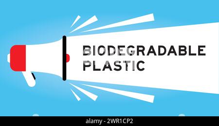 Color megaphone icon with word biodegradable plastic in white banner on blue background Stock Vector