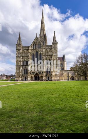 Salisbury Cathedral an historic landmark in Salisbury, Wiltshire, England, UK Stock Photo