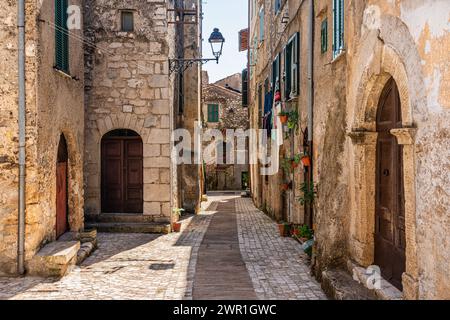 Scenic sight from the historic center of Acuto, beautiful village in the Province of Frosinone, Lazio, central Italy. Stock Photo