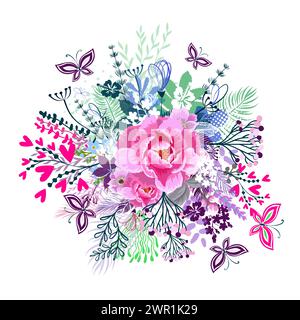 Floral abstraction from watercolor different colors with butterflies. T-shirt print. hand drawing. Not AI, Vector illustration Stock Vector