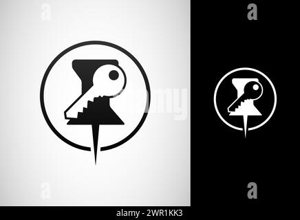 Key pin logo design vector illustration. Paper pin logo Stock Vector