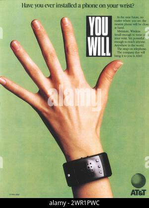 1994 AT&T strap-on phone, wrist phone print ad Stock Photo