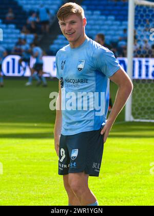Sydney, New South Wales, Australia. 10th Mar, 2024. Sydney FC forward MITCHELL GLASSON (19) smiles before the A League Round 20 match between Sydney FC and the Brisbane Roar in the Allianz Stadium in Sydney, New South Wales, Australia on March 10, 2024. (Credit Image: © Kai Dambach/ZUMA Press Wire) EDITORIAL USAGE ONLY! Not for Commercial USAGE! Credit: ZUMA Press, Inc./Alamy Live News Stock Photo
