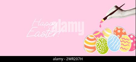 Happy Easter art collage banner template vector illustration Stock Vector